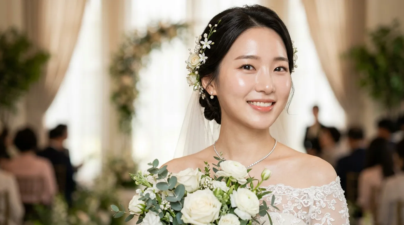 Cô dâu châu Á với làn da căng bóng mịn màng tỏa sáng rạng rỡ