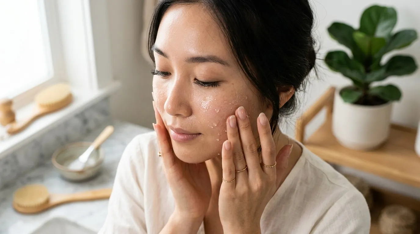 Cô dâu đang massage kem dưỡng ẩm dạng gel để cấp nước sâu cho da