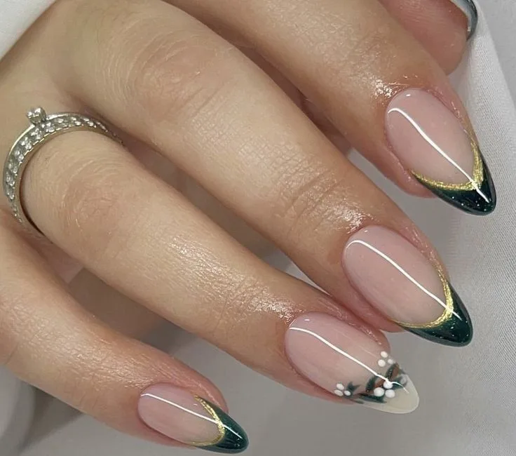 32 emerald and gold french tip nails tha 002 ae9e46668a
