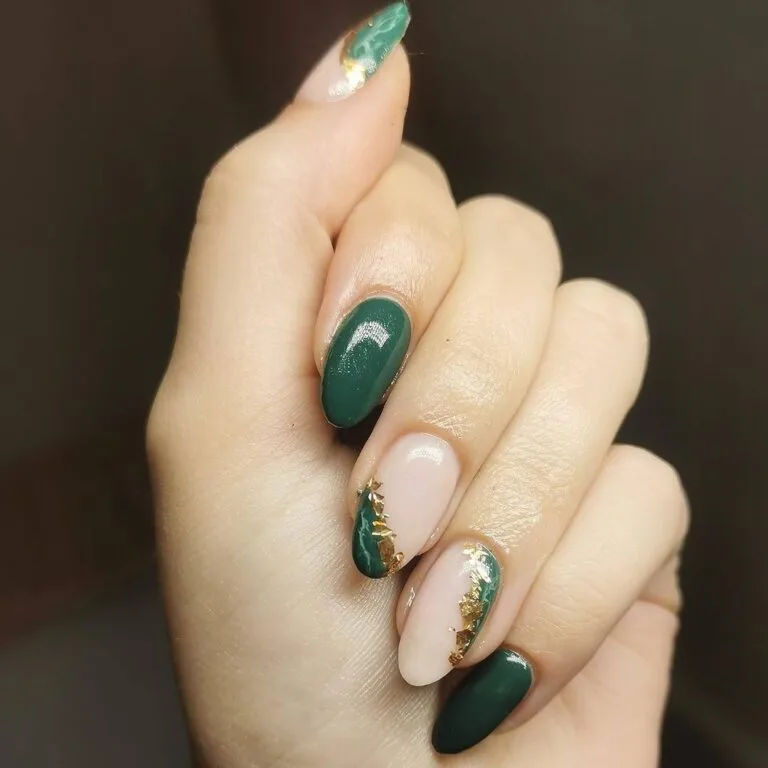 32 emerald and gold french tip nails tha 003 86cd577331