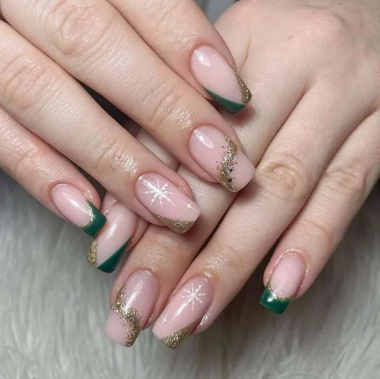 32 emerald and gold french tip nails tha 004 0f4b839ace