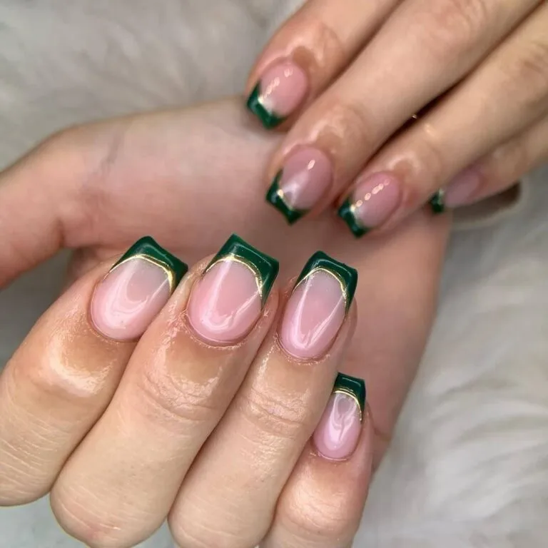 32 emerald and gold french tip nails tha 005 f6ac981d16