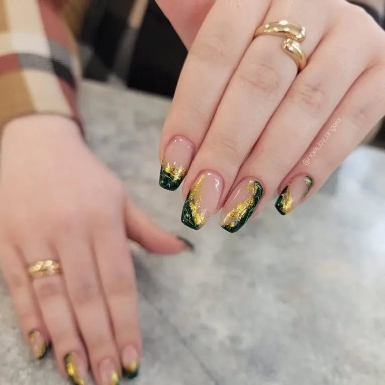 32 emerald and gold french tip nails tha 006 e017e97131