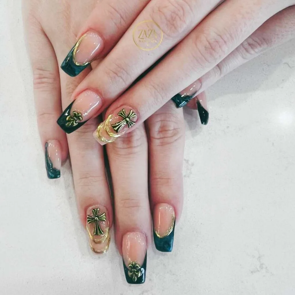 32 emerald and gold french tip nails tha 012 b9c73941d0