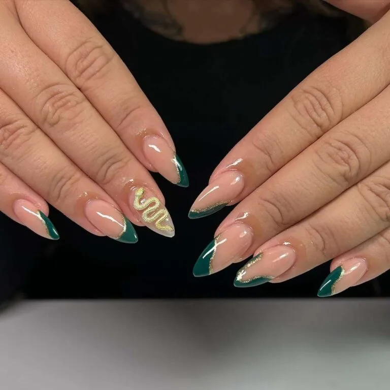 32 emerald and gold french tip nails tha 013 a316c7eeb4