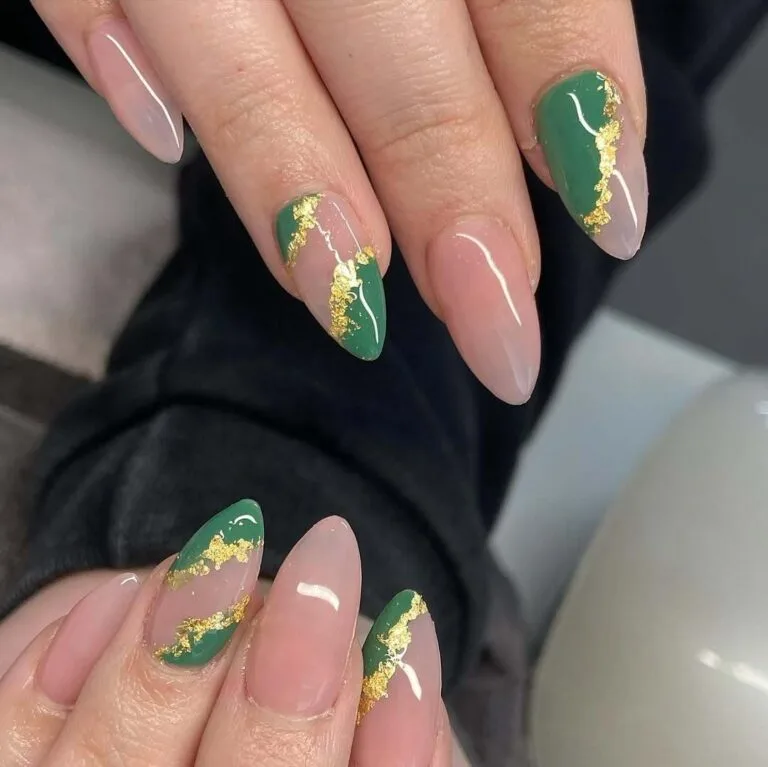 32 emerald and gold french tip nails tha 015 098ff67631