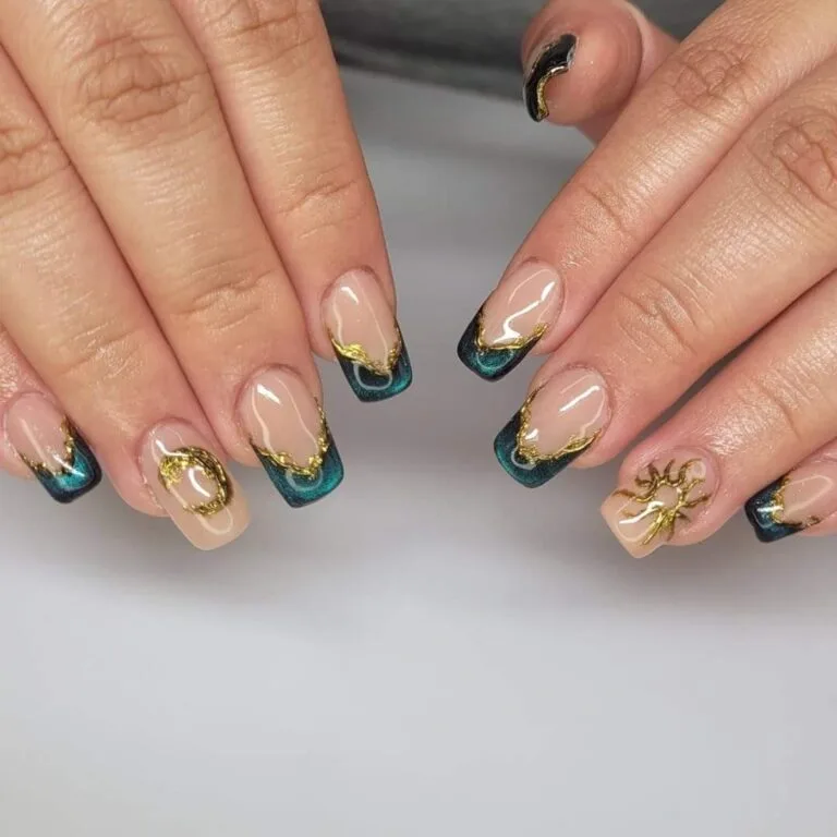 32 emerald and gold french tip nails tha 016 79f510d3fc
