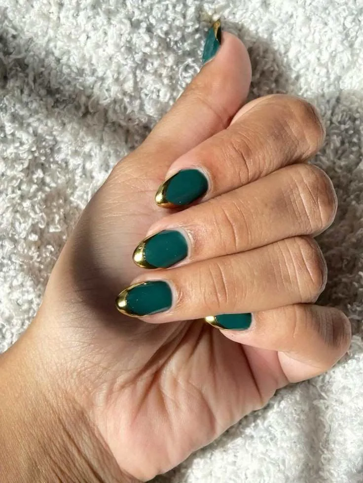 32 emerald and gold french tip nails tha 017 e7221d3448