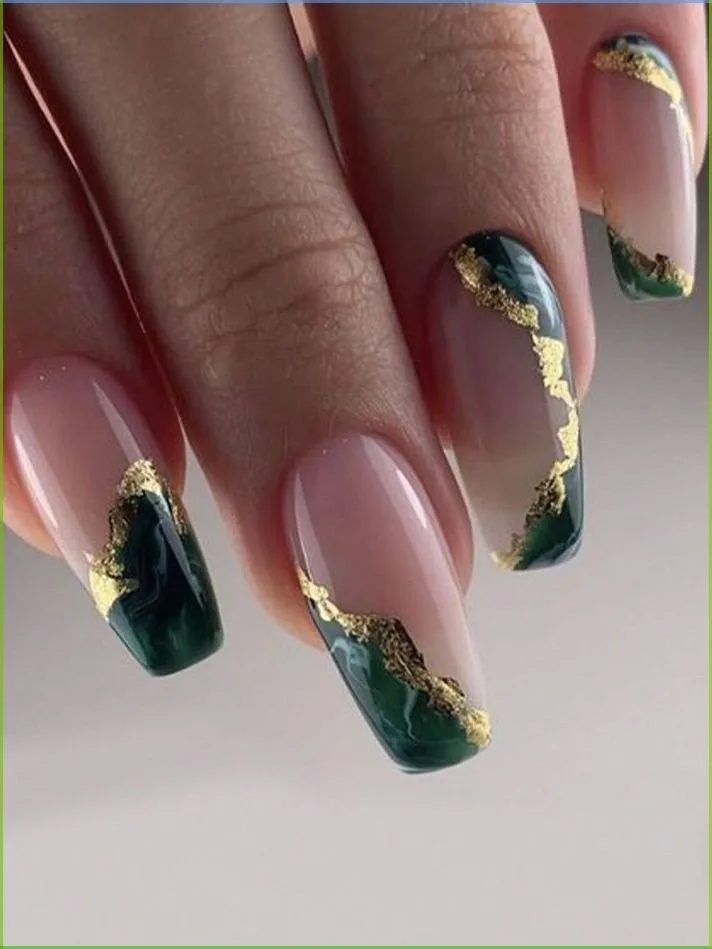 32 emerald and gold french tip nails tha 019 513b2d6c51