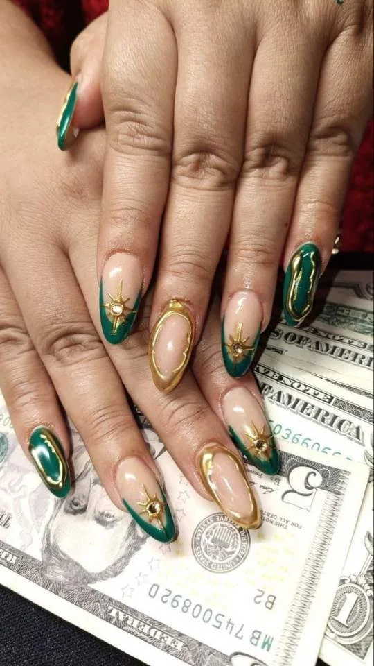 32 emerald and gold french tip nails tha 022 adc6bb8d79