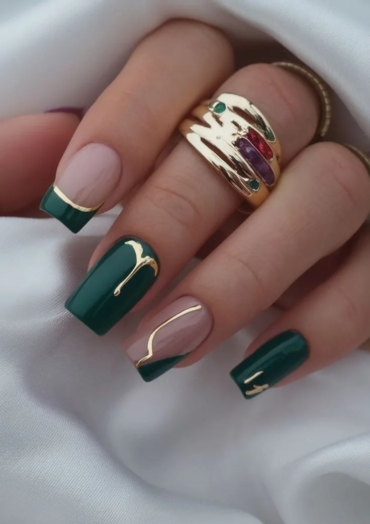 32 emerald and gold french tip nails tha 025 9ef81e3c9f