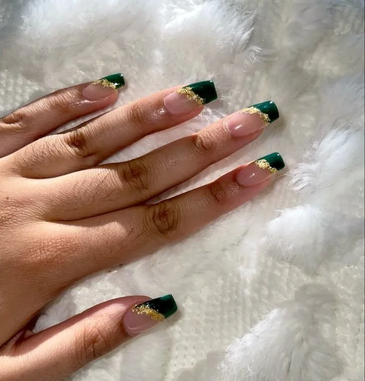 32 emerald and gold french tip nails tha 026 1b6127b4ad