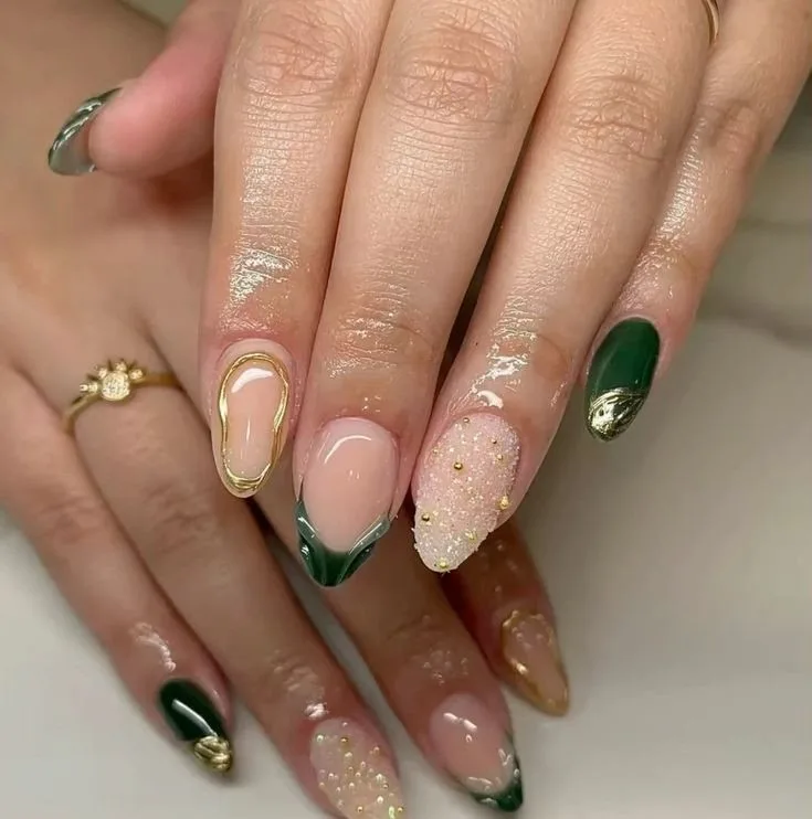 32 emerald and gold french tip nails tha 027 25f6fbc7fb