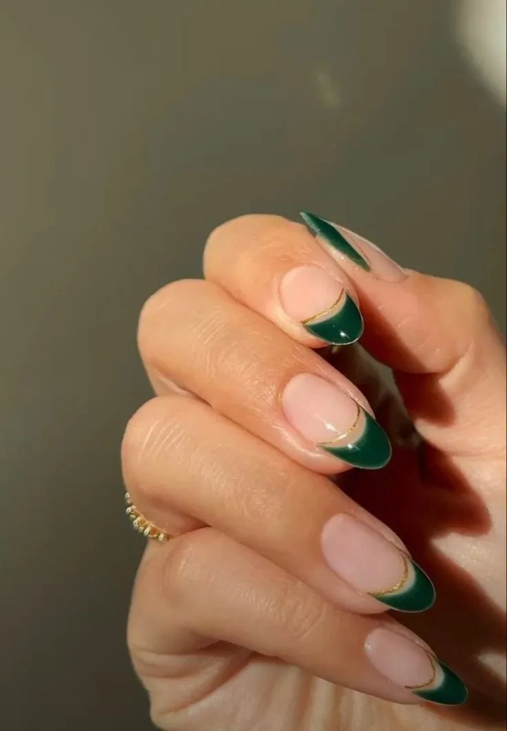 32 emerald and gold french tip nails tha 028 35f109df9c