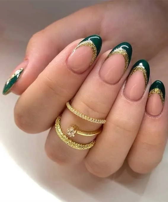 32 emerald and gold french tip nails tha 031 93eb5d0614
