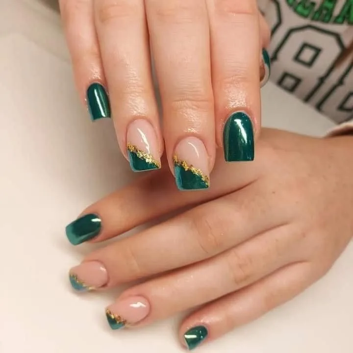 32 emerald and gold french tip nails tha 032 78f73622cb