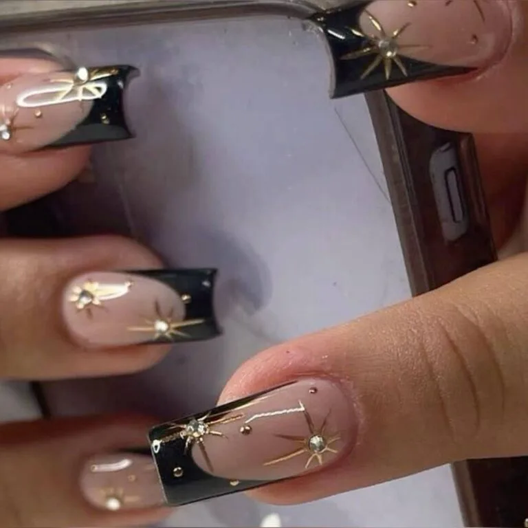 black and gold french tip nails 004 b801249dda