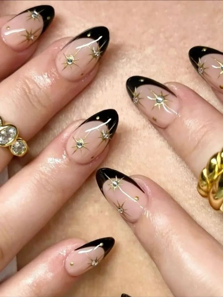 black and gold french tip nails 007 c58d1c8800