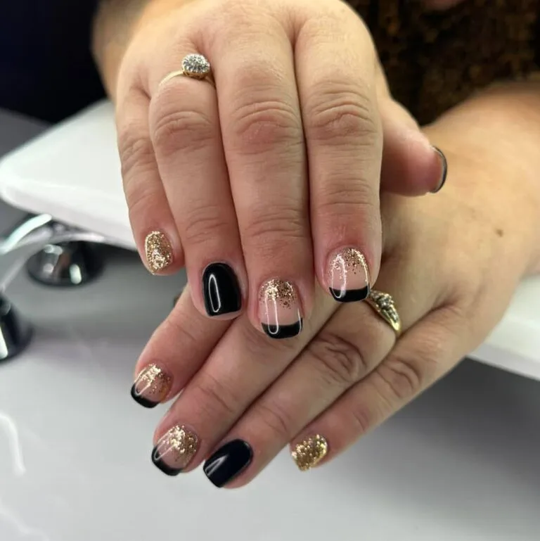 black and gold french tip nails 020 ca7497f924