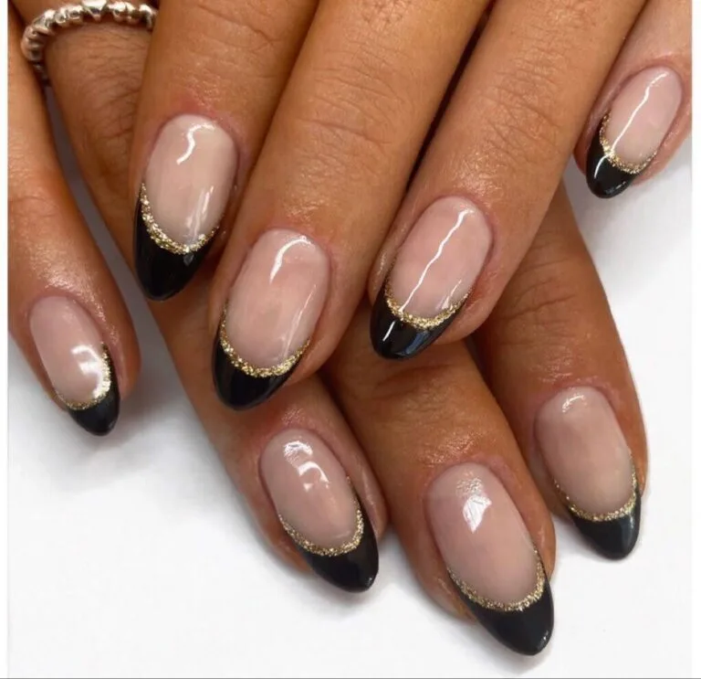 black and gold french tip nails 024 32510ecba8