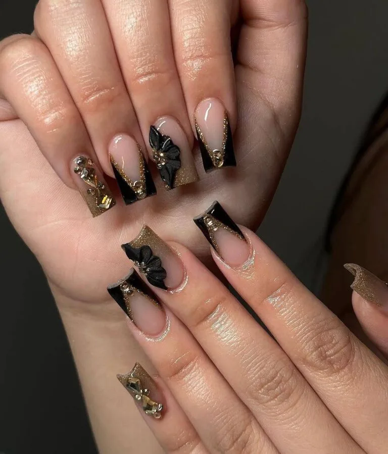 black and gold french tip nails 027 f530d77657