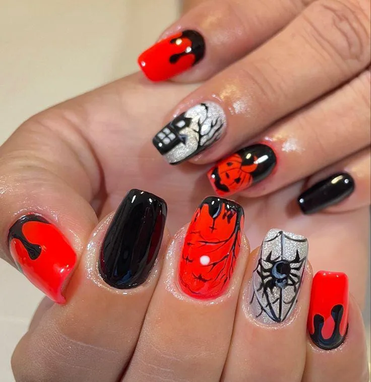 Black And Red Halloween Nails for 2025 That Scream Drama and Style 1
