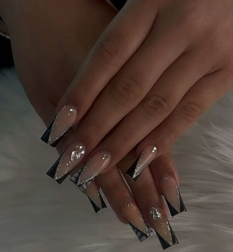 black and silver french tip nails 003 9ac508ae53
