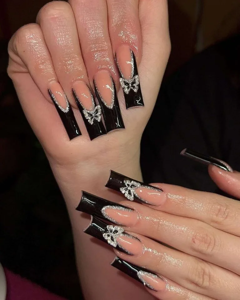 black and silver french tip nails 006 784bbfceb3