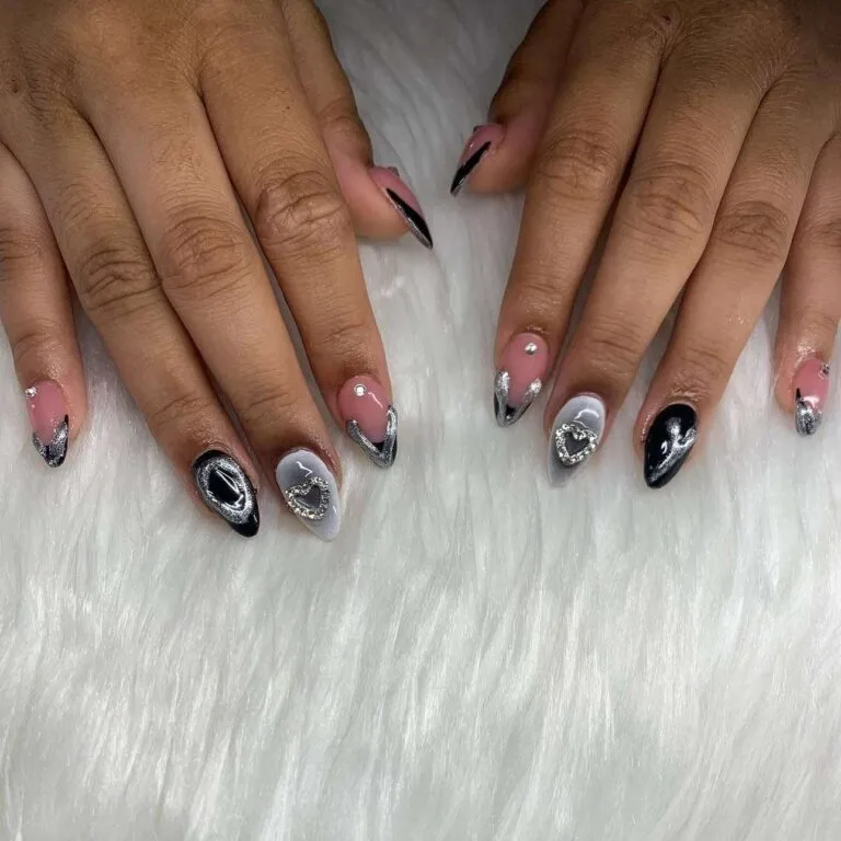 black and silver french tip nails 007 887be30b65