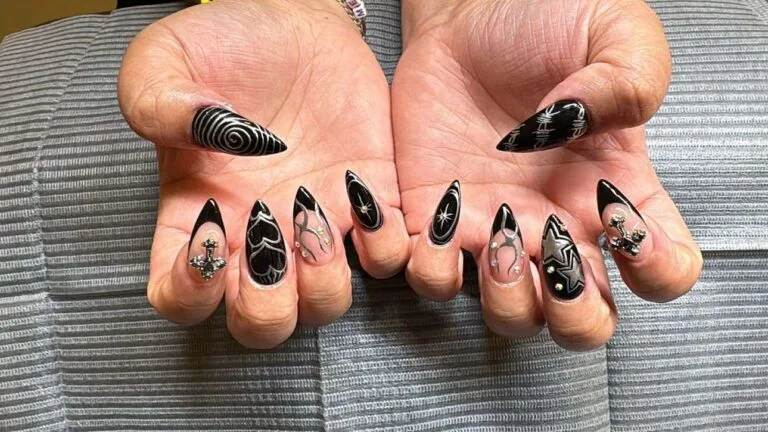 black and silver french tip nails 009 679474432b