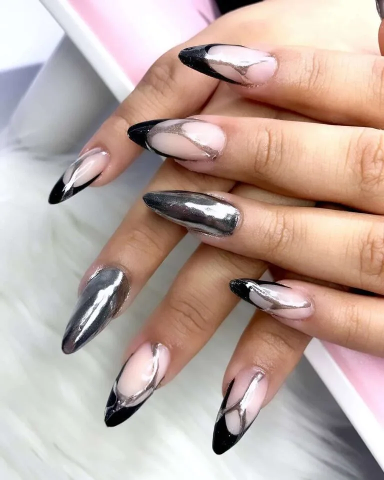 black and silver french tip nails 010 08cd42055c