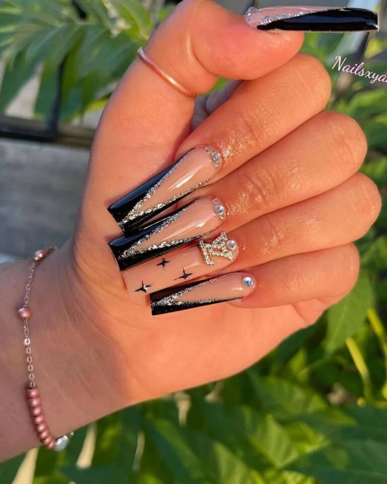black and silver french tip nails 011 f51fd07505