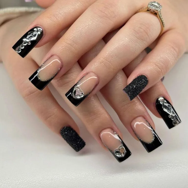 black and silver french tip nails 015 a5a24856f6