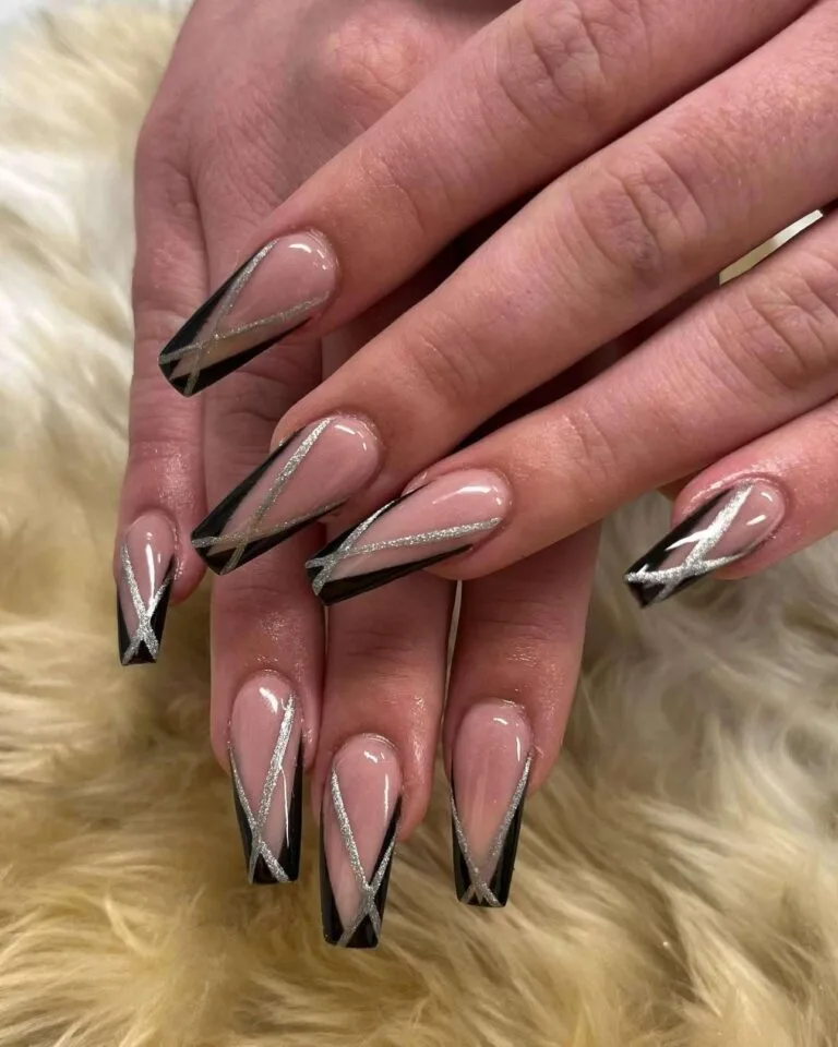 black and silver french tip nails 017 bd383c3407