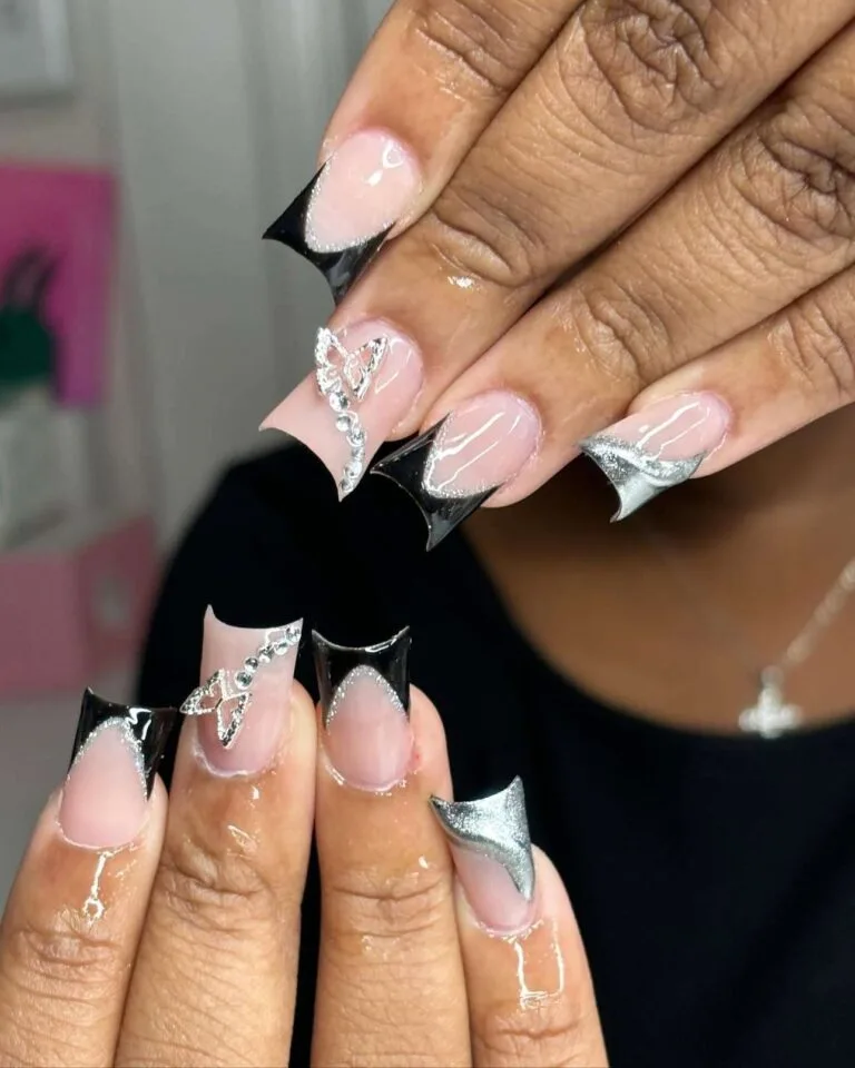 black and silver french tip nails 028 ce78925f2c