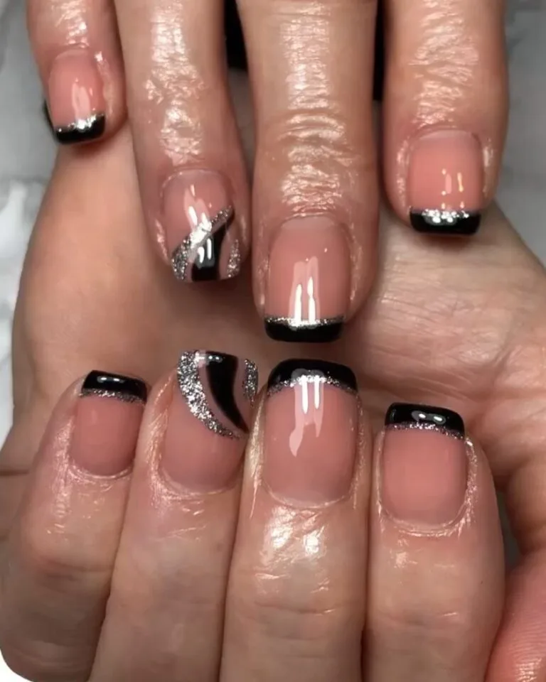 black and silver french tip nails 034 083d98234c