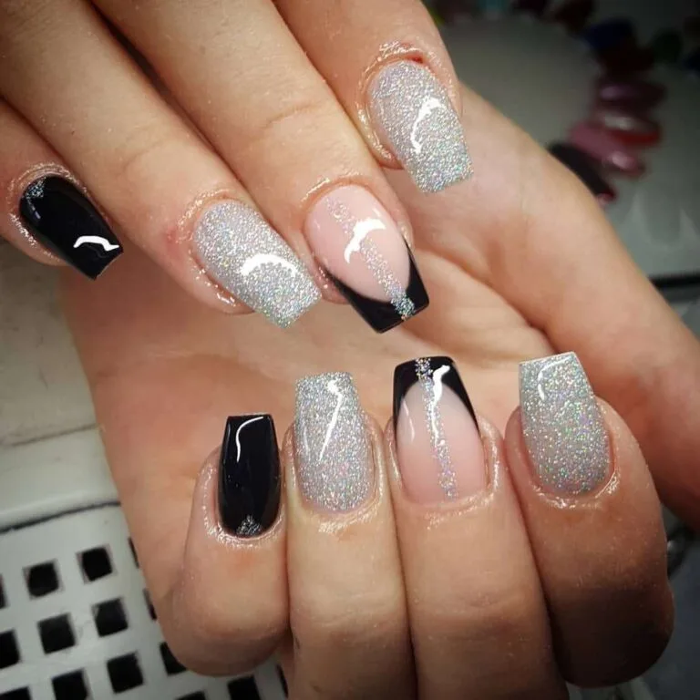 black and silver french tip nails 038 f90672cd78