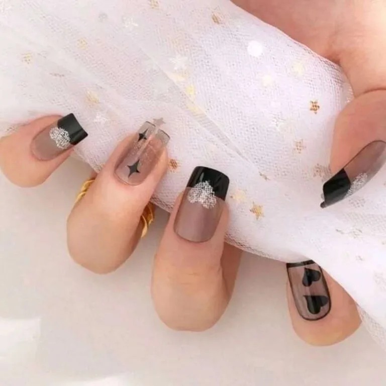 black and silver french tip nails 044 898d64c0aa