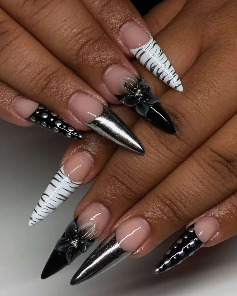 black and silver french tip nails 046 41c5a71ce6