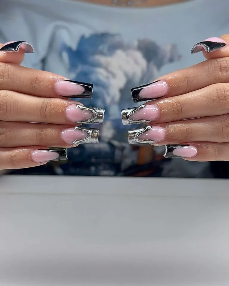 black and silver french tip nails 049 87ac7f4287