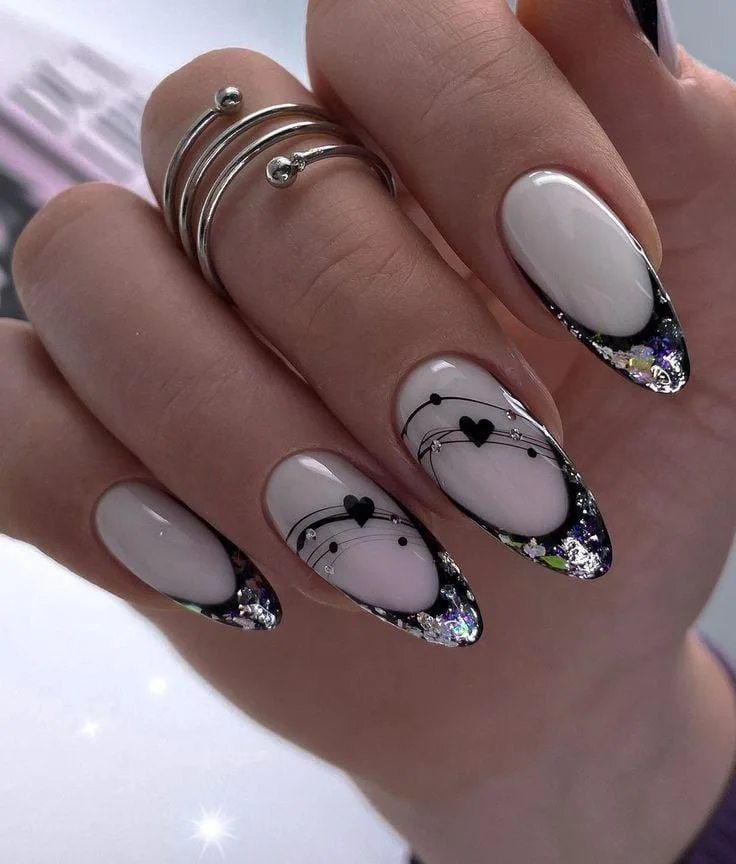 black french tip almond nails 039 55744e0638