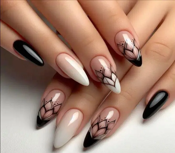black french tip almond nails 040 fa22a0a8a9