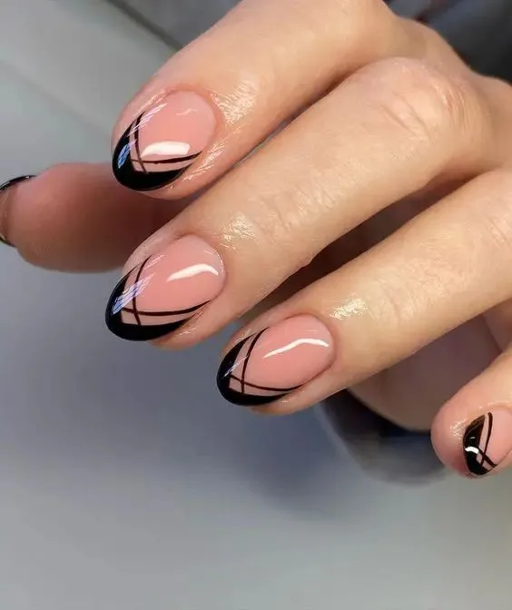 black french tip nails with designs 002 c8a1cf2b38