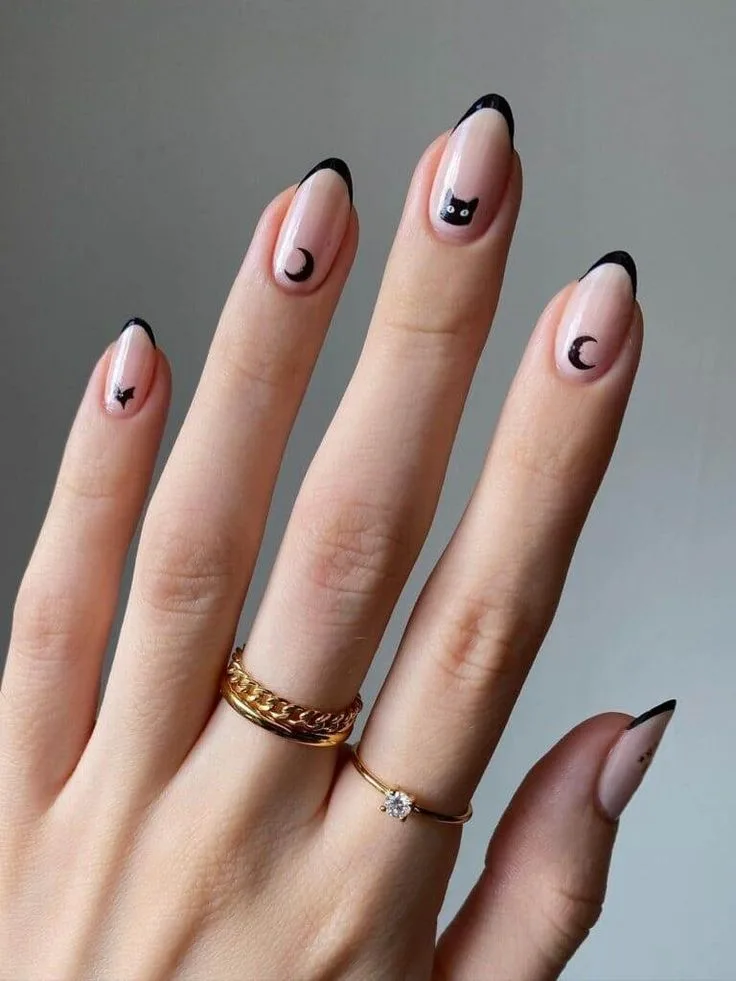 black french tip nails with designs 003 133ff88c77
