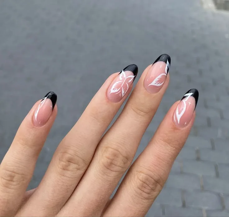black french tip nails with designs 005 2f0c929677
