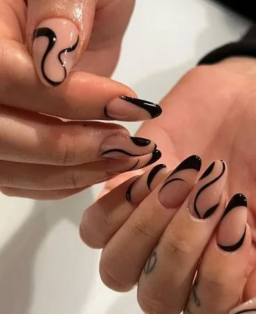 black french tip nails with designs 009 6782693576
