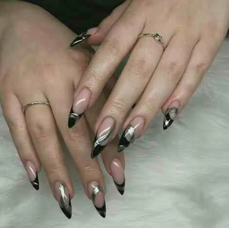 black french tip nails with designs 010 5bae74eb6d