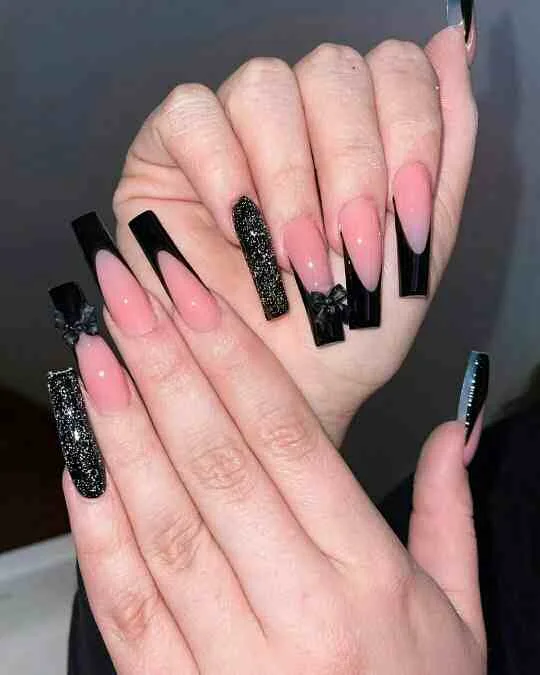 black french tip nails with designs 012 440f7ee572