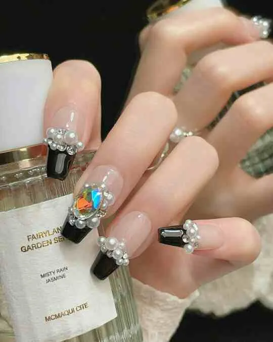 black french tip nails with designs 013 d85ee1a6c5