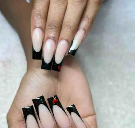 black french tip nails with designs 014 14b1cbd084